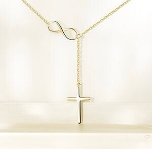NEW 14K yellow gold plated infinity cross Christian chain necklace jewelry B29A
